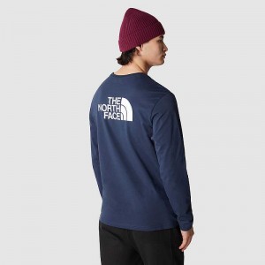 Men's The North Face Easy Long-Sleeve T Shirts Navy | Malaysia-9431207