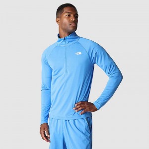 Men's The North Face Flex II 1/4 Zip Long-Sleeve T Shirts Blue | Malaysia-8107635