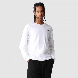 Men's The North Face Simple Dome Long-Sleeve T Shirts White | Malaysia-3570186