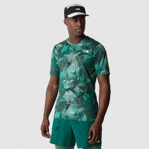 Men's The North Face Sunriser T Shirts Turquoise Camo | Malaysia-5783496