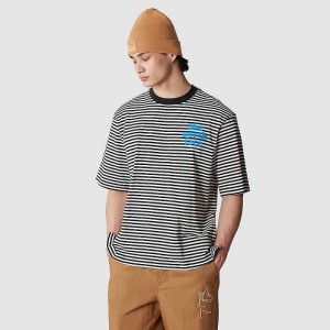 Men's The North Face TNF Easy T Shirts Black / White Stripes | Malaysia-5319874