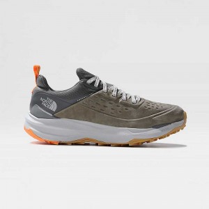 Men's The North Face VECTIV™ Exploris II Leather Hiking Shoes Grey Brown Green / Grey | Malaysia-8960432