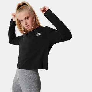 Women's The North Face Cropped Long-Sleeve T Shirts Black | Malaysia-3751289