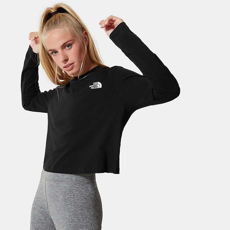 Women\'s The North Face Cropped Long-Sleeve T Shirts Black | Malaysia-3751289